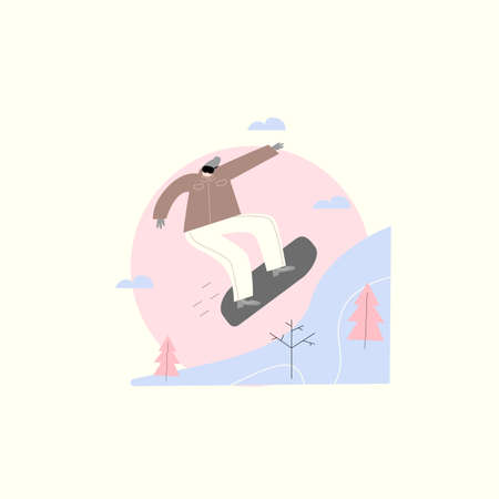 Vector illustration of man riding on snowboard from the hillのイラスト素材
