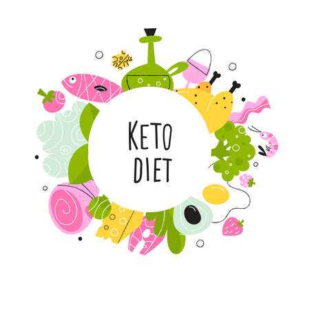 Ketogenic diet. Vector cartoon illustration of healthy keto foodのイラスト素材