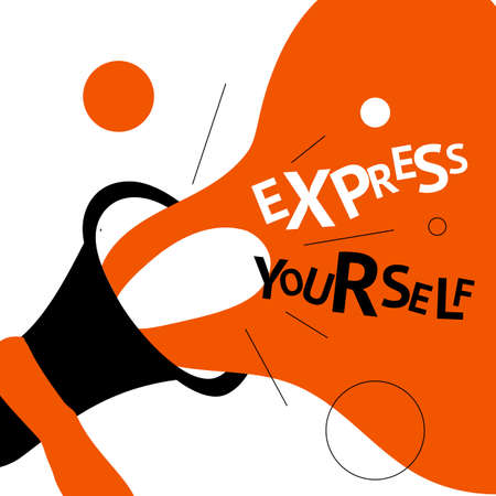 Vector illustration of loudspeaker and phrase Express yourself. Poster, banner concept.のイラスト素材