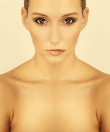 high key beautiful clean brunette girl portrait
