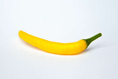 yellow chili pepper isolated on a white backgroundの写真素材