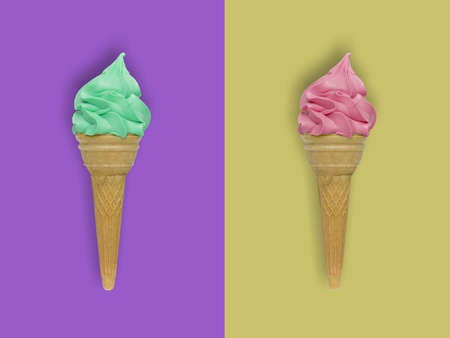 two ice cream on colorful background