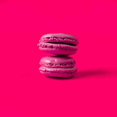 pink macaron on colorful backgroundの写真素材
