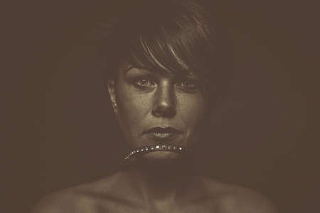 emotion expression horror dark girl faceの写真素材