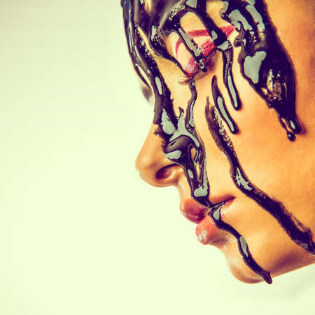portrait extravagant and extreme makeup on cute girl face