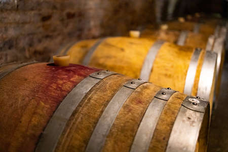 Wine in wooden barrels is stored. Wine vintage cellar