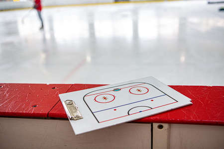hockey board with trainer tactic white ice rink tableの写真素材