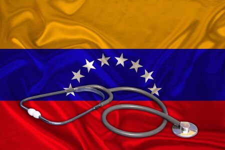doctorâs tool, medical stethoscope, lies on the silk national flag of the state of Venezuela, concept of tourism, insurance, health, pediatricsの写真素材