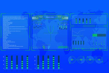 arrows, graphs, charts on a blue technological background, development concept, statistics,...