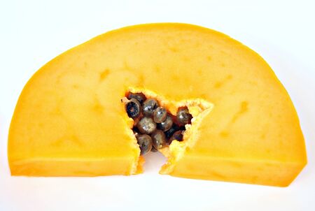 Papaya slices isolated on white backgroundの写真素材