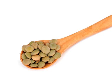 Lentils spoon isolated on white backgroundの写真素材
