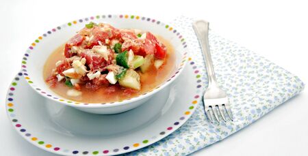 Summer salad served in a soup bowlの写真素材