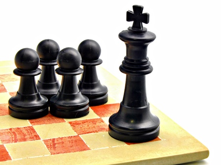 Four pawns black color with the king of the same color 