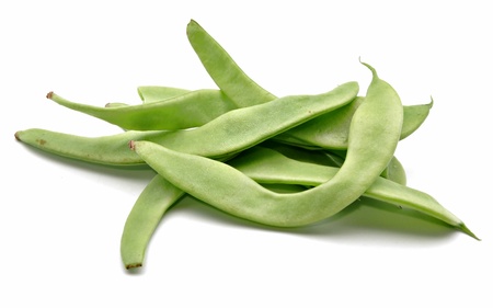 Several green beans next to each other surrounded by white background