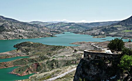 Swamp of Zahara de la Sierra in the Spanish province of Cadiz, are the mountains in the backgroundの写真素材