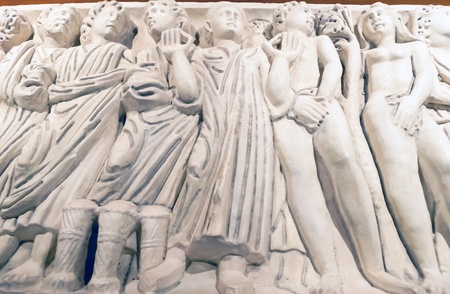 Ancient Sculpture of several Greeks carved alongside each otherの写真素材