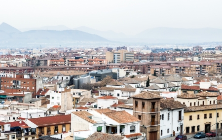 Aerial view of the Spanish city of Granada with its modern buildingの写真素材