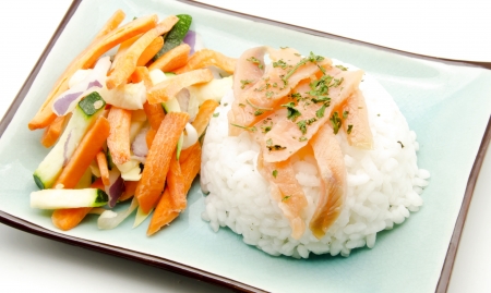 White rice with vegetable cruditesの写真素材