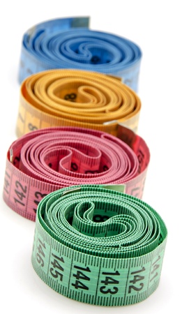 Tape measure on white backgroundの写真素材