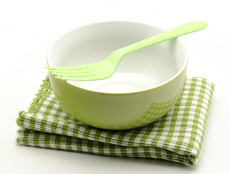 Cloth napkins and kitchen bowlの写真素材