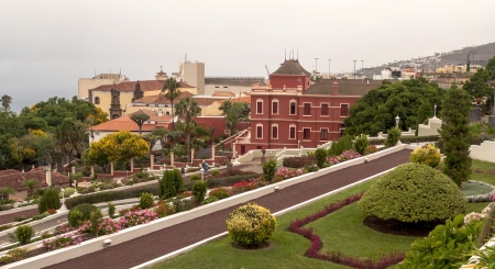 Orange Facade Spanish colonial house located town of La Orotavaのeditorial素材