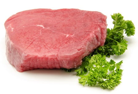 Beef steak on white backgroundの写真素材