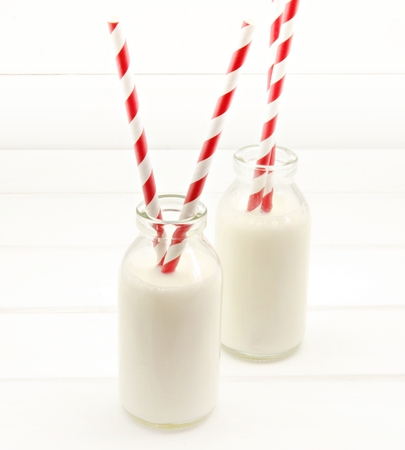 Two bottles with milk shakeの写真素材