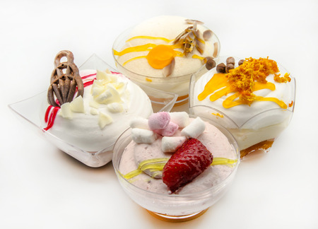 Mousse cold whipping cream with jam and fruitの写真素材