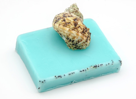 Blue Pill scented soap on white backgroundの写真素材