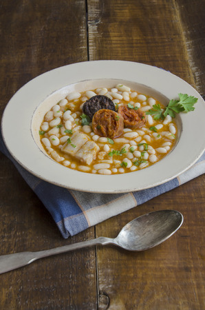 Beans with chorizo ??and morcillaの写真素材
