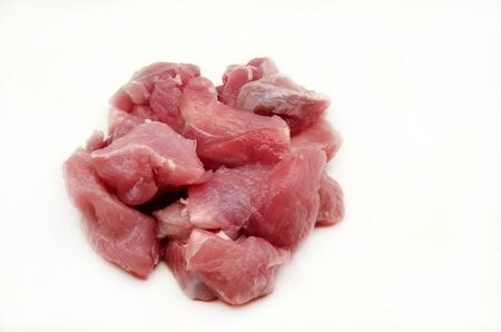 Sliced ??raw pork meat on white backgroundの写真素材