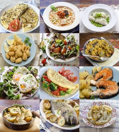 Different homemade dishes on plates. Assortment.の写真素材