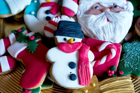 Close-up of beautiful Christmas handmade cookiesの写真素材