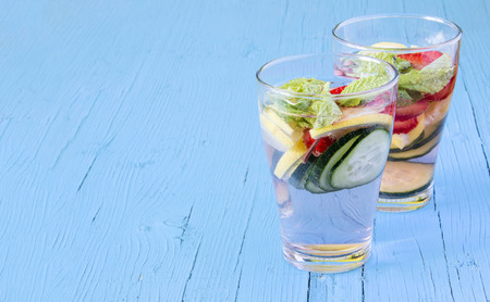 Dietary detox drink with lemon juice, strawberries and cucumber.の写真素材