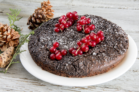 Chocolate Christmas cake with currantsの写真素材
