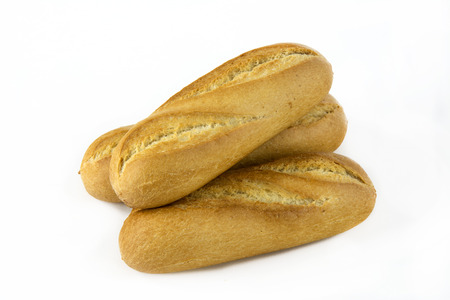 Several white bread buns on white backgroundの写真素材