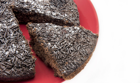 Chocolate cake served on a plateの写真素材
