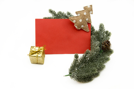 Red paper on background of christmasの写真素材