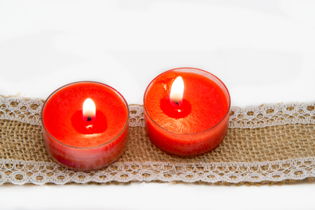 Christmas red decorative candleの写真素材