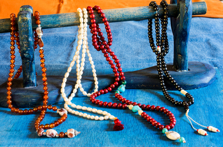 Tibetan Buddhist rosary, called mala or japamalaの写真素材