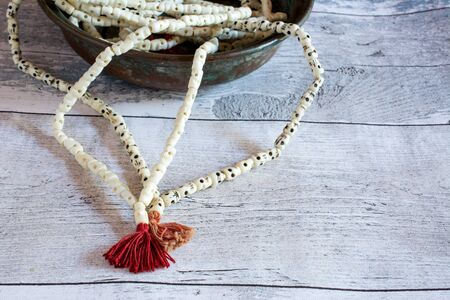 Tibetan Buddhist rosary, called mala or japamalaの写真素材
