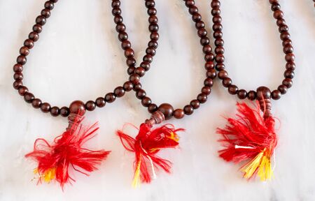 Tibetan Buddhist rosary, called mala or japamalaの写真素材