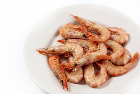 Cooked prawns served on a plateの写真素材