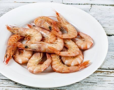 Cooked prawns served on a plateの写真素材