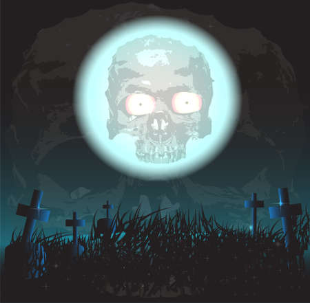 Halloween Background on full moon night graveyardのイラスト素材