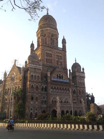 Mumbai headquarters, Fort, Mumbai, Maharashtra India. May-03-2019, tourist visiting (only outside...