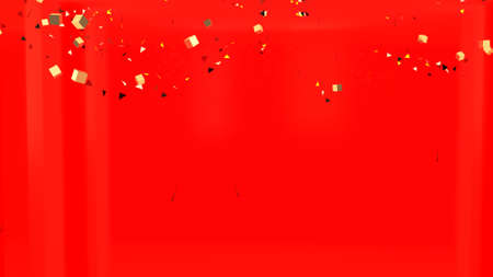 Red color background with golden cubes and yellow triangles. happiness background 3d renderの写真素材