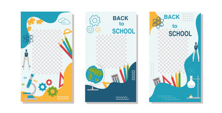Back to School Social Media Template Collection. Back to school concept. Vector illustration.のイラスト素材
