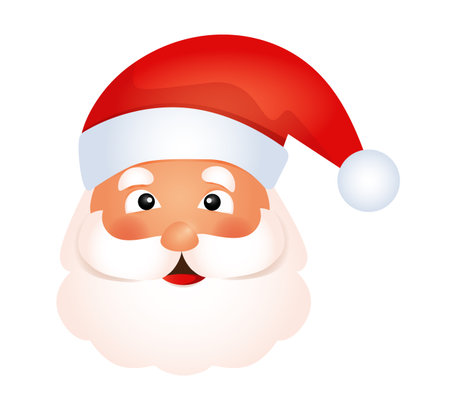 Cute Santa Claus face on white background. Father Christmas head. Illustration with smiling Santa Claus.のイラスト素材