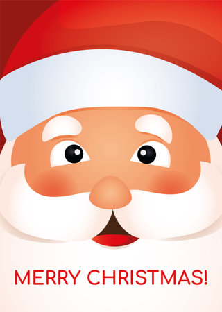 Santa Claus smiling face with beard. Merry Christmas inscription. Design for greeting card, banner, poster.のイラスト素材